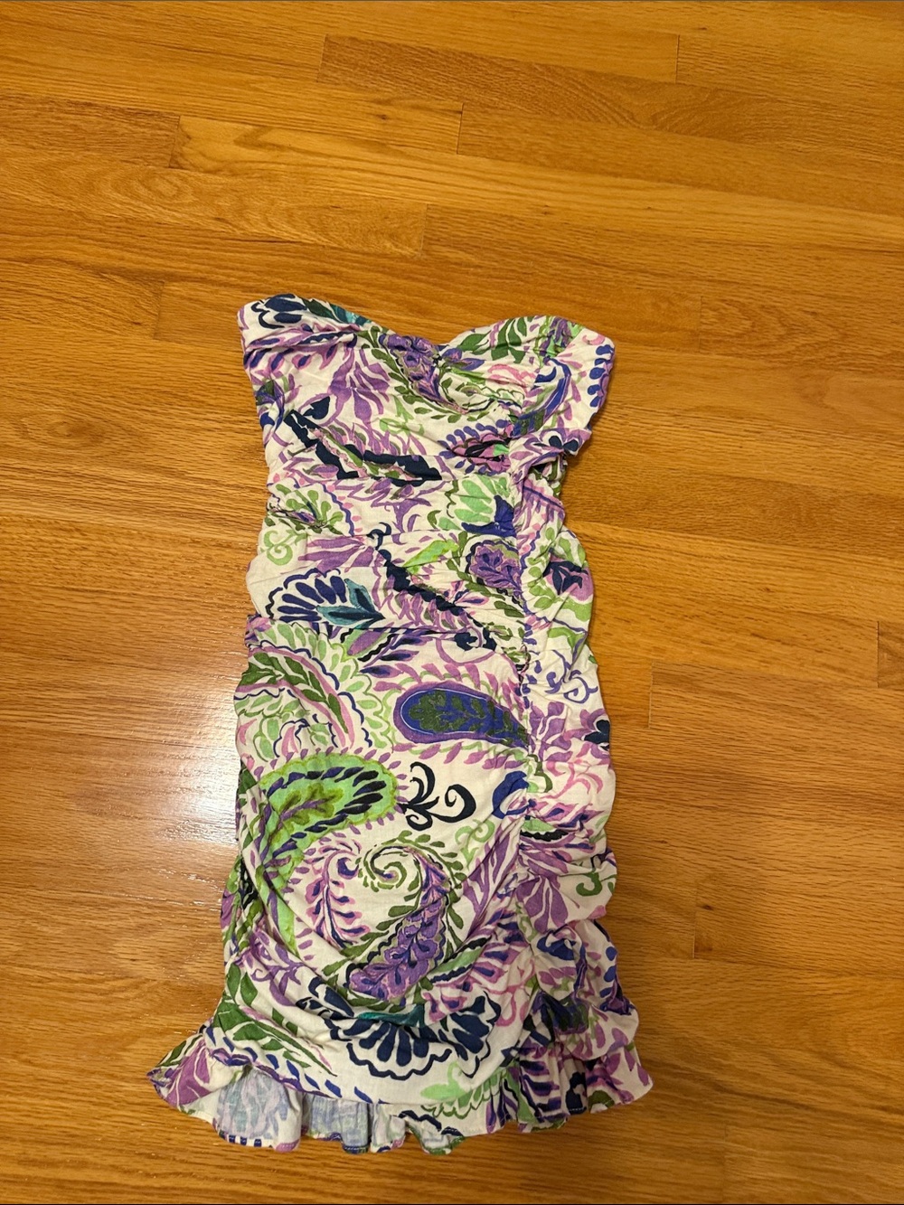 Zara Strapless Paisley Tube Dress in Purple, Green & White